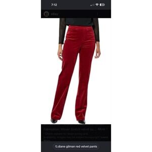 Diane Gilman Women Velvet Red Wide Leg  Pant Pull On Size 6 Stretch Waist New